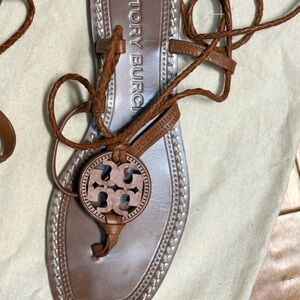 Tory Burch Miller Ankle Wrap Leather Sandals Size 6.5 worn once, excellent cond